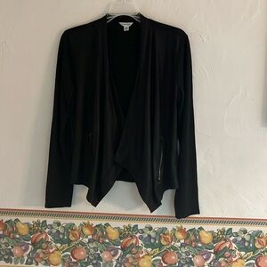 Calvin Klein Open Front Zip Pocket Cardigan, Size S/P, Black